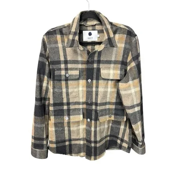 NN 07 Eddard Plaid Button-up Wool Blend Shirt Jacket Italian fabric L